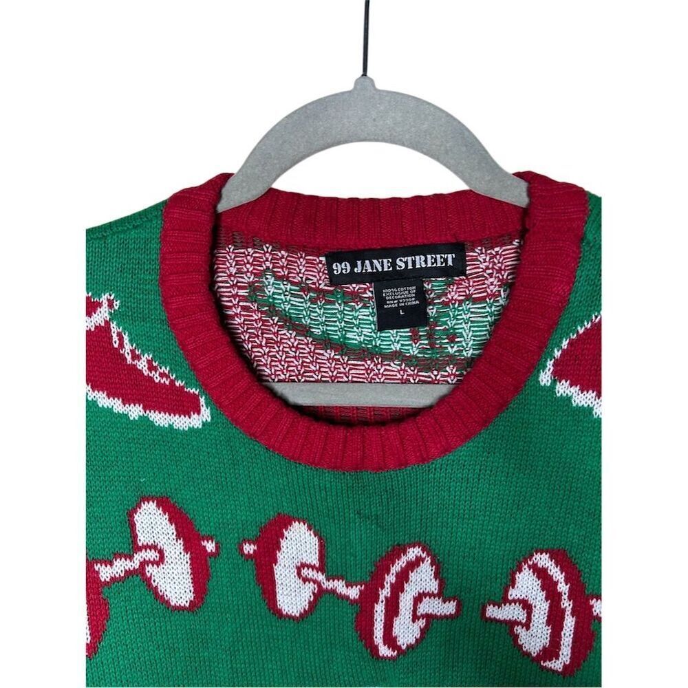 Men's Ugly Christmas Sweater Santa Fitness Gains Green - Picture 2 of 3